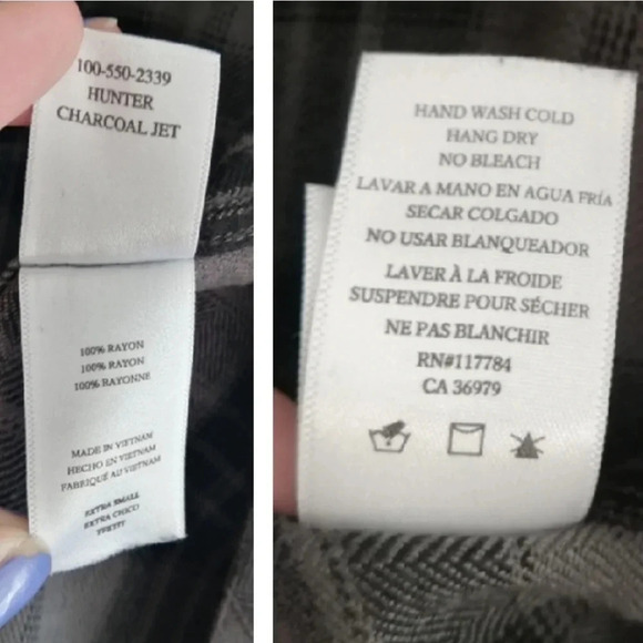 Rails Hunter Plaid Rayon Flannel Button Up in Charcoal Jet Grey Black XS - Picture 15 of 16